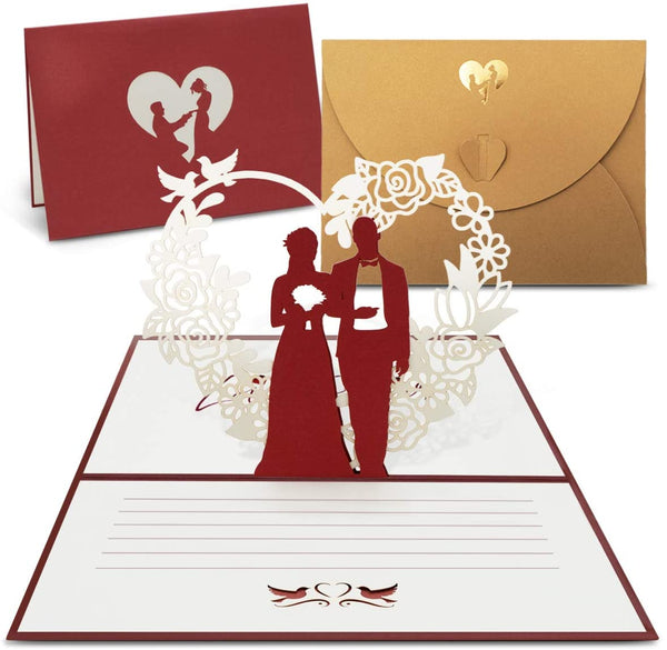 int!rend Pop Up Hochzeitskarte, Glückwunschkarte mit hochwertigem goldfarbenen Umschlag, Einladungskarte für Hochzeit, Jahrestag, Valentinstag, Wedding Card, Anniversary, 1er Pack